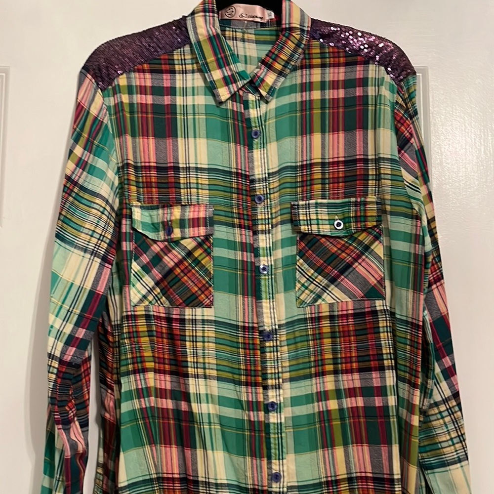 EZ Clothing Button Down Purple Sequence On Back